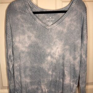 American Eagle Outfitters Soft & Sexy Ribbed V-Neck Sweater - Heather Gray